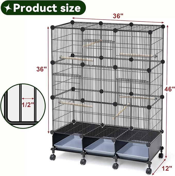 VISCOO Encrypted MetalBird Cage (46" x 36" x 12") for Parrot Parakeets | Bird Cages with Wooden Perches,Slide-Out Tray, Water Bottle & Feeder, for Parrot,Parakeets,Cockatiel,Small Mid-Sized Birds