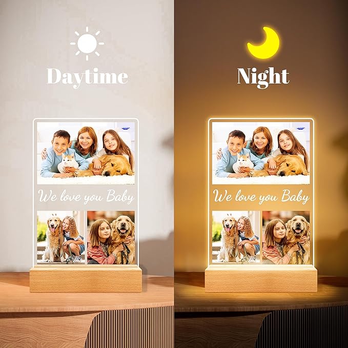 Custom Collage Picture Frames with Photo, Personalized Photo Frame with Night Light, Personalized Picture Frame, Customized Christmas Birthday Gifts for Baby Kids Girls Boys Pet Friends Family