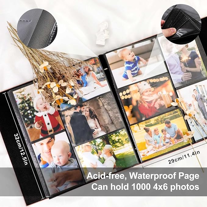 Ywlake Photo Album 4x6 1000 Pockets, Extra Large Capacity Linen Cover Picture Albums Holds 1000 Horizontal and Vertical Photos Black