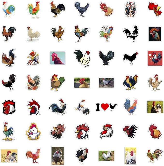 100Pcs Rooster Stickers for Water Bottle and Laptop - Rooster Party Supplies & Decorations, Waterproof Vinyl Decals, Cute Animal and Farm Stickers, Gifts for Women & Men