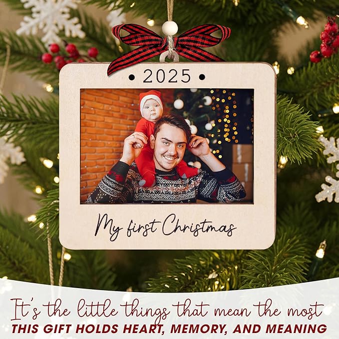 Babys First Christmas Ornament 2025 Girl And Boy - Wooden Landscape Picture Frame Ornaments For Tree - My First Christmas Ornament - New Dad Gift - Baby's First Christmas Gifts 2025