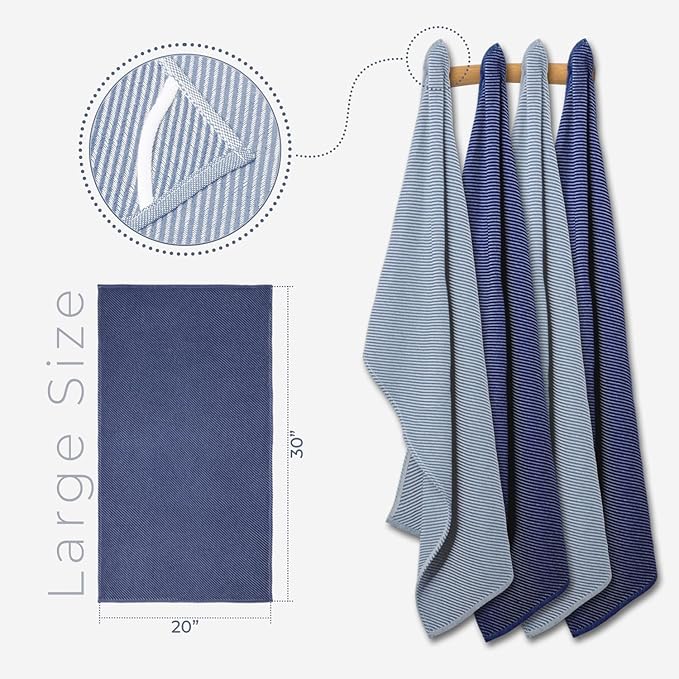 Extra Soft Kitchen Hand Towels - 4 Pack, (20" x 30") - Large & Cozy - Versatile as, Turkish Dish Towels, Large Kitchen Towels, Dish Towel for Drying, Bathroom Hand Towels, Denim and Dark Blue
