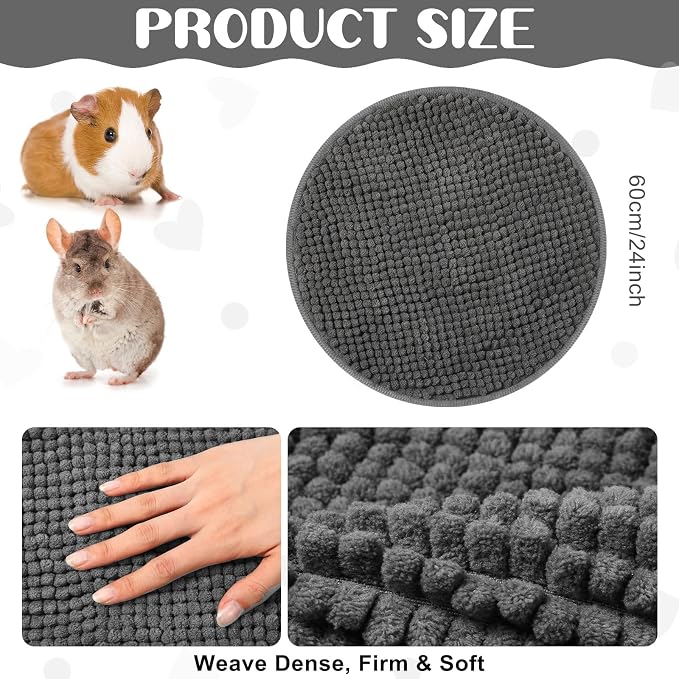 Amylove 4 Pcs Guinea Pig Cage Liner 12 Inch Round Washable Chenille Pee Pads Pet Dog Cat Bedding Training Mat Reusable for Small Animals Puppy Bunny Hamster Chinchilla