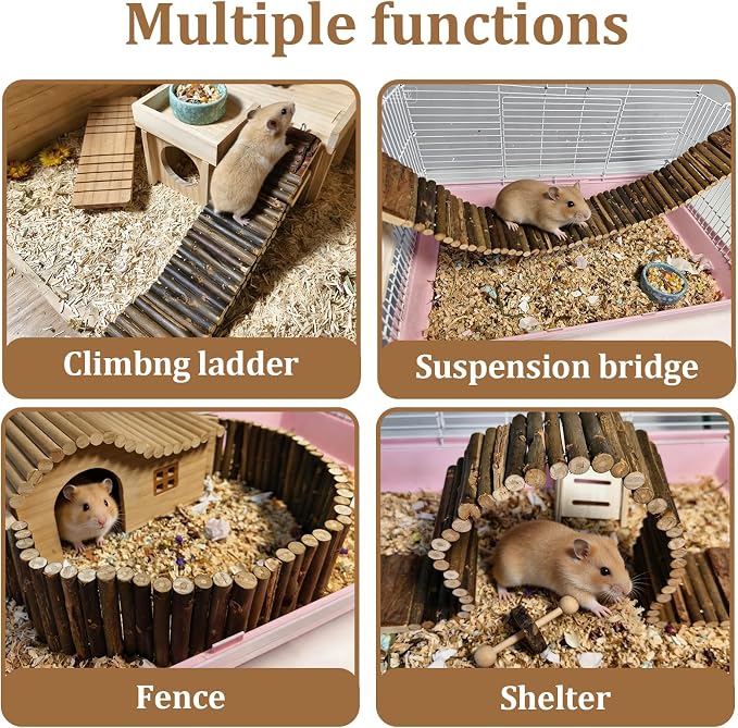 Hamiledyi Hamster Suspension Bridge 21.7 x 2.8 Inch Rat Long Bendy Bridge Wooden Climbing Ladder Cage Accessories for Syrian Hamster Gerbil Mouse Rat