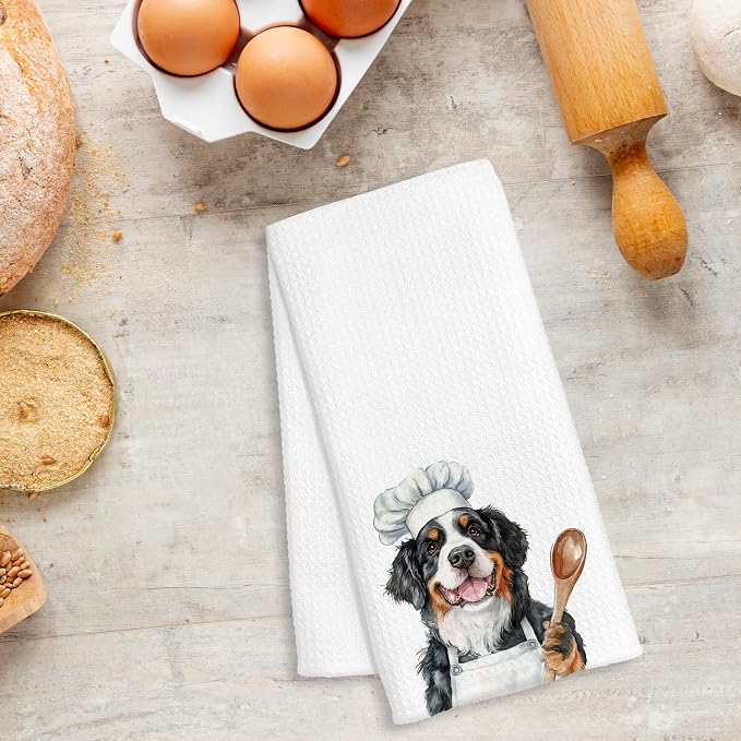 Funny Bernese Mountain Dog Chef Kitchen Towels, Bernese Mountain Dog Gifts, Gifts for Chefs, Funny Dogs Decorative Dish Hand Tea Towels for Kitchen Bakery, 16x24 Inch