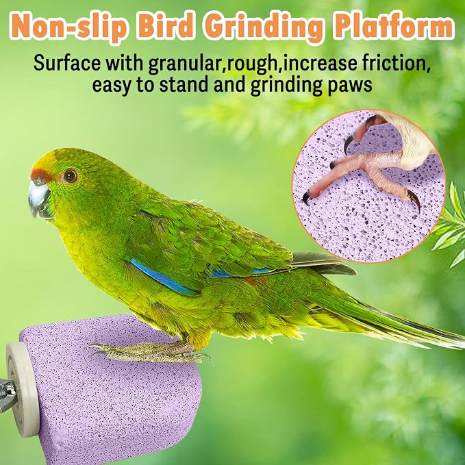 PINVNBY 4 PCS Bird Perch Stands Parrot Calcium Perch Beak Grinding Stone Foot Claws Trimmer Parakeet Platform Parrot Chewing Toys for Small Medium Cockatiel Conure Lovebird Finch(Pink)
