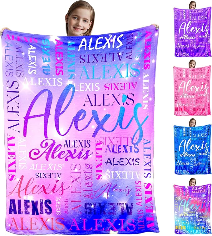 Personalized Blankets and Throws Custom Blanket with Name Purple Pink Gradient Pattern Customized Flannel Blanket for Kids Christmas Gifts for Teen Girls Boys