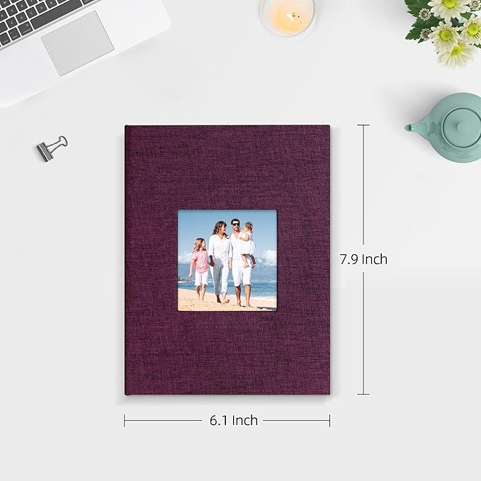 Mublalbum 2 Pack Small 5x7 Photo Album Linen Cover with Display Window Mini Picture Book Each Holds 52 Vertical Pockets for Artwork Postcards or Pictures Storage (Purple)