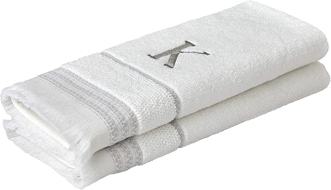 SKL Home Casual Monogram Hand Towel (2-Pack), K, 16x26, White