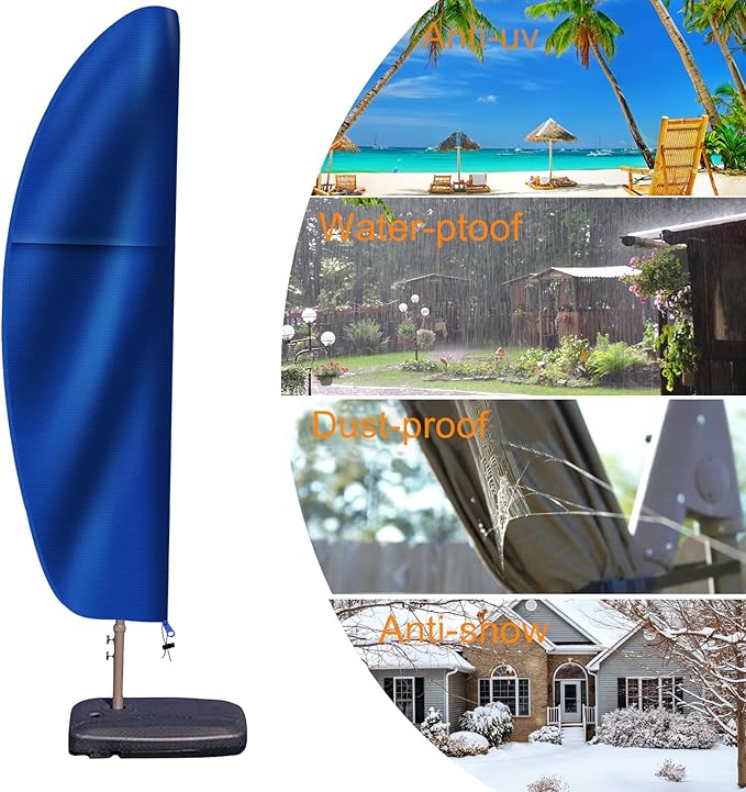 Patio Cantilever Umbrella Covers for Outdoor: Waterproof Offset Umbrella Cover Banana Style with Zipper fits 9FT to 14FT, Blue