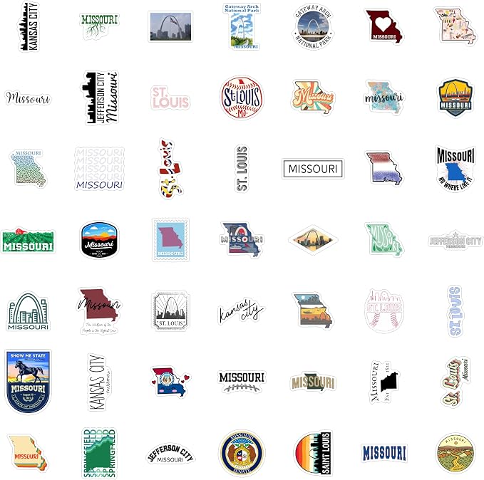 100Pcs Missouri Sticker for Water Bottle and Laptop - State Souvenirs, Decorations & Gifts, Waterproof Vinyl Decals, Gifts for Women & Men