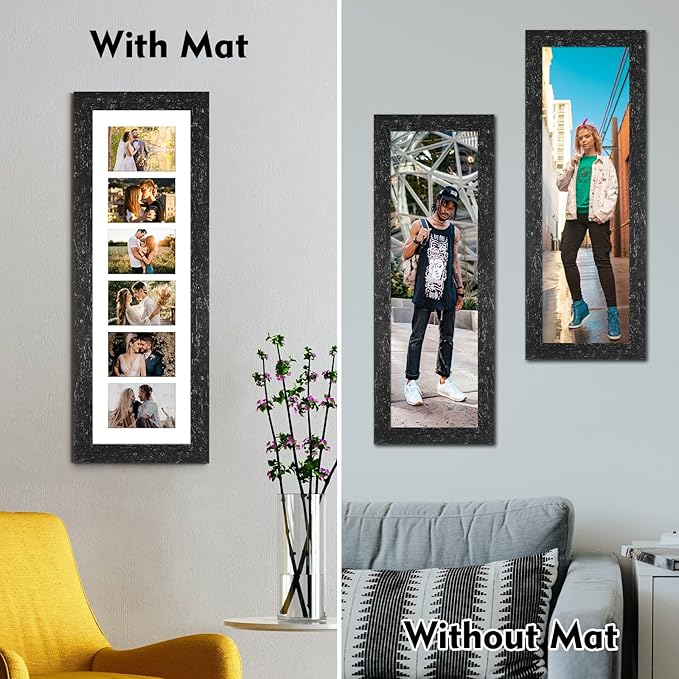 8x26 Picture Frame Display 6 opening 4X6 Picture Frame Collage,Multi Photo Frame with Mat,Plexiglass,Wall or Tabletop Decor,Black Wood Grain