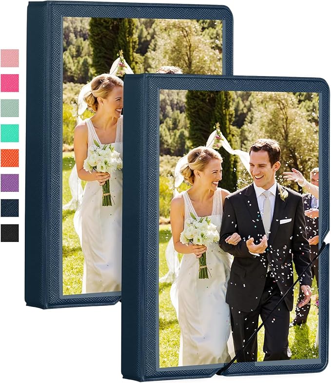 Lifting 2 Pack Small Plastic Photo Book Album with Customizable Cover - 4 x 6, 28 Pockets - Mini Picture Album for Family Wedding Anniversary, Baby, Vacation (Marine Blue)