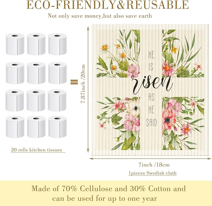 CHENGU 6 Pcs Swedish Kitchen Dishcloths, Absorbent Dish Towels, Reusable Sponge Cleaning Dish Cloths, Fast Drying, Washable Decorative Tea Towels, No Odor Bar Hand Towel (Easter)