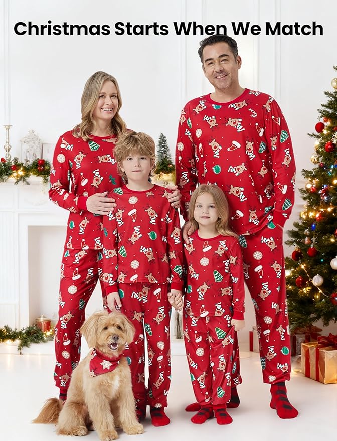 PATPAT Christmas Family Matching Pajama Sets Includes Christmas Socks - Perfect for Family Photos & Holiday Celebrations