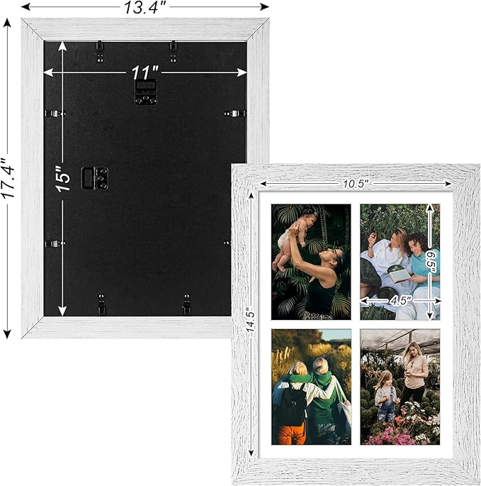 11x15 Picture Frame Display 4 opening 5x7 Picture Frame Collage,Multi Photo Frame with Mat,Plexiglass,Horizontal and Vertical Formats for Wall Decor,Distressed White Wood Grain