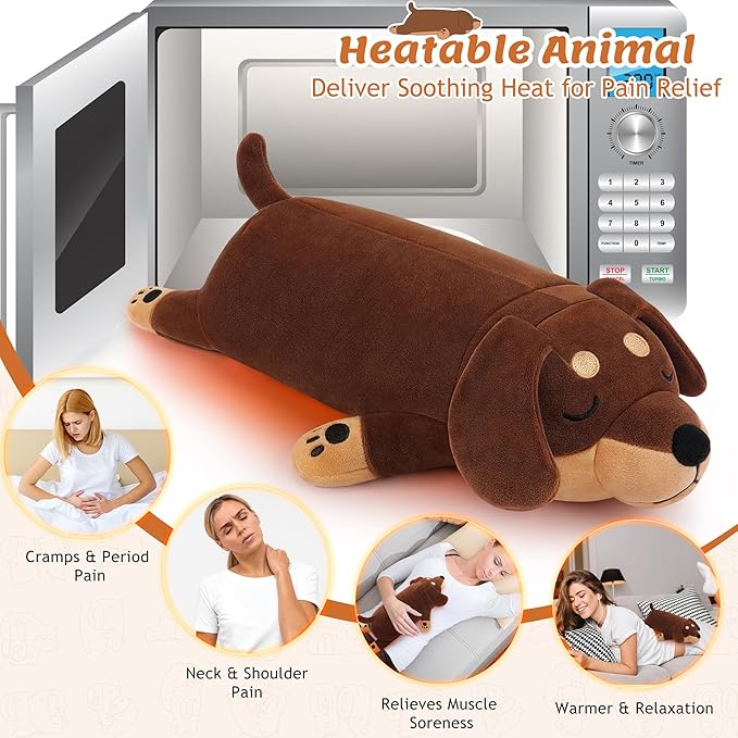 Weighted Dachshund Dog Microwavable Heating Pad-1.8lb Heating Pads for Cramps &Period Pain Relief for Women, Cuddly Heatable & Coolable Weighed Weiner Dog Stuffed Animals Heating Pads for Women Kids