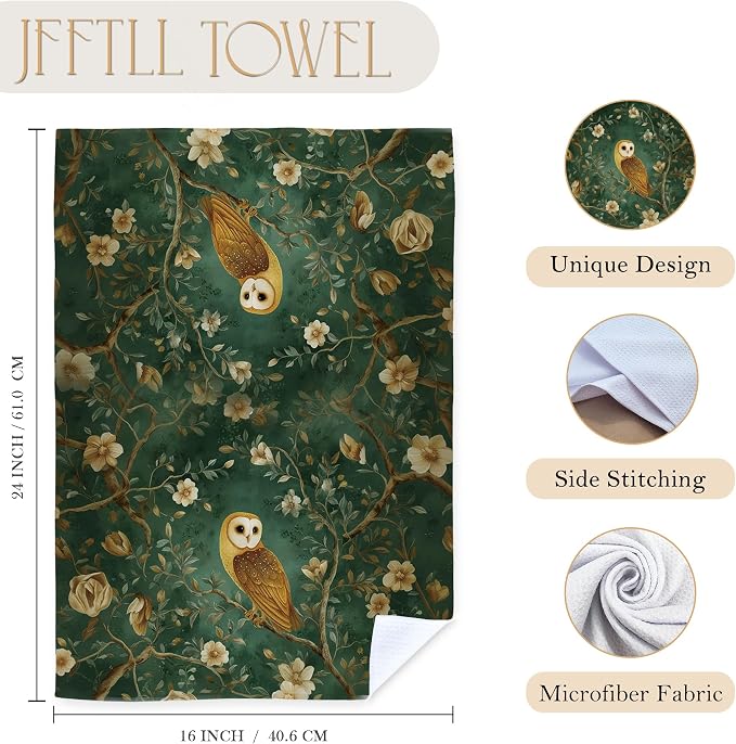 Vintage Floral Owl Kitchen Towels, Owl Gifts for Women Dish Tea Towels for Kitchen Decor, Retro Cottagecore Bird Floral Decorative Hand Towel for Bathroom, 16x24 Inch