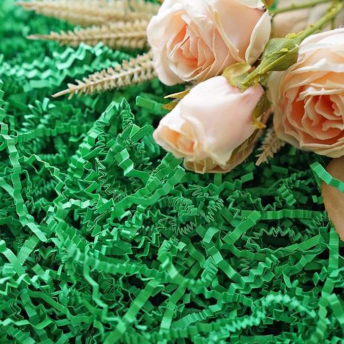 Bobobag - 1LB Crinkle Cut Paper Shred Filler Recyclable Gift Wrap Confetti Raffia Grass Shred Paper for Easter Baskets Filler Creative Eggs Decor (Green)