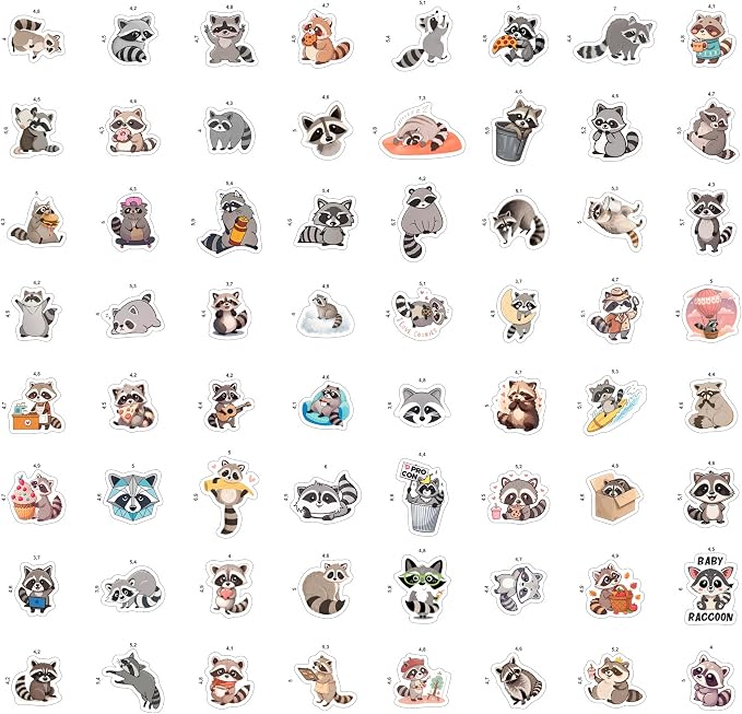 100Pcs Raccoon Stickers for Water Bottle, Laptop - Raccoon Gifts & Party Supplies - Gift for Women & Men