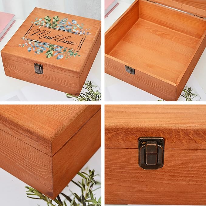 Personalized Keepsake Memory Box Custom Name Wooden Decorative Storage Box with Lids, Christmas Gift Box for Women Men Customized Gifts for Birthday Anniversary Wedding Graduation