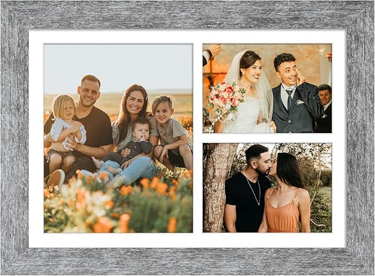 11x16 Picture Frame Display 3 opening Picture Frame 5x7 and 8x10 Collage,Multi Photo Frame with Mat,Plexiglass,Horizontal and Vertical Formats for Wall Decor,Grey Wood Grain