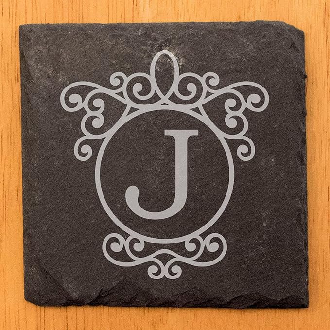 Personalized Monogram Family Coasters, Natural Stone Set, Birthday, Wedding, Customized, Rustic - Square Slate - Set of 6