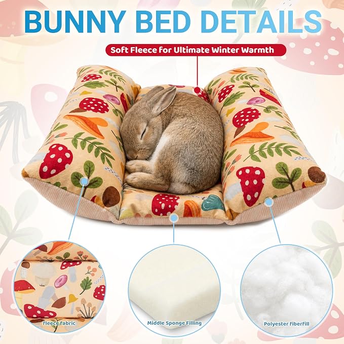 Reversible Bunny Bed, Washable Cooling Rabbit Mat Cage Accessories | Soft Thickened Small Animal Bedding Pillow for Guinea Pig, Chinchilla, Hedgehog, Ferret, Kitten, Chihuahua (14x15.7in)