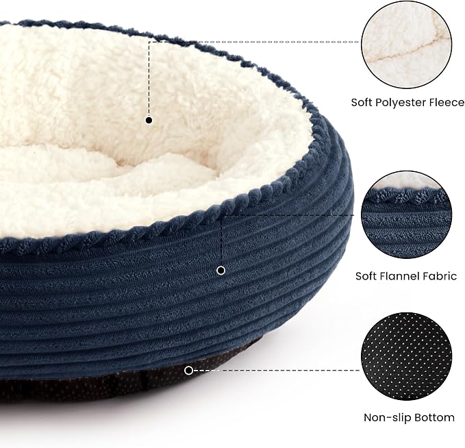 Love's cabin Round Donut Cat and Dog Cushion Bed, 24in Pet Bed for Small or Medium Dogs, Anti-Slip & Water-Resistant Bottom, Soft Durable Fabric Pet Beds, Washable Calming Cat Bed Navy Blue