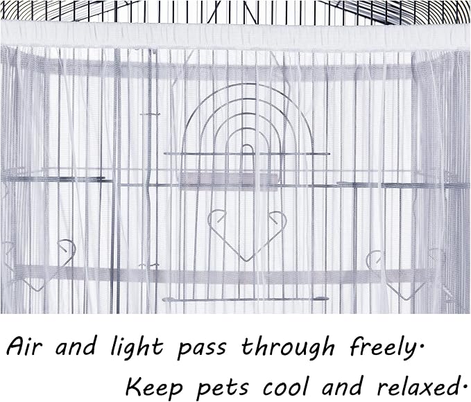 Tamu style Bird Cage Seed Catcher, Stretchy Mesh Skirt, 55-100 inch, White | Stretchy bird cage cover with nylon netting; breathable net catches seeds and feathers while allowing airflow and light.