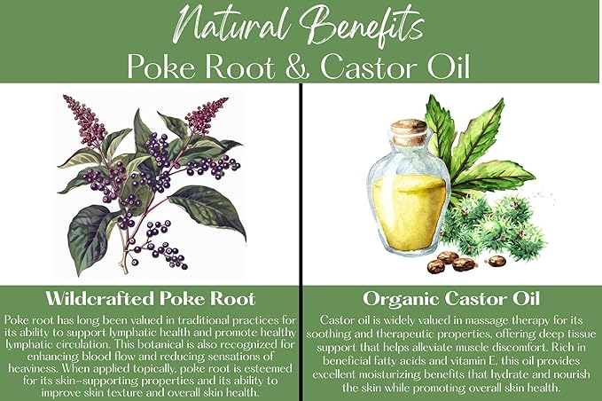 Poke Root & Castor Oil Salve - Cysts, Boils, Fibroids, Swollen Lymph Nodes, Breast & Joint - Vegan Lymphatic Support Massage Balm - Natural Deep Tissue Relief Ointment - Handmade in The USA