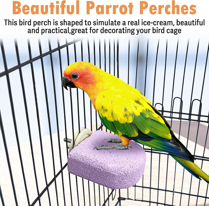 PINVNBY 4 PCS Bird Perch Stands Parrot Calcium Perch Beak Grinding Stone Foot Claws Trimmer Parakeet Platform Parrot Chewing Toys for Small Medium Cockatiel Conure Lovebird Finch(Pink)