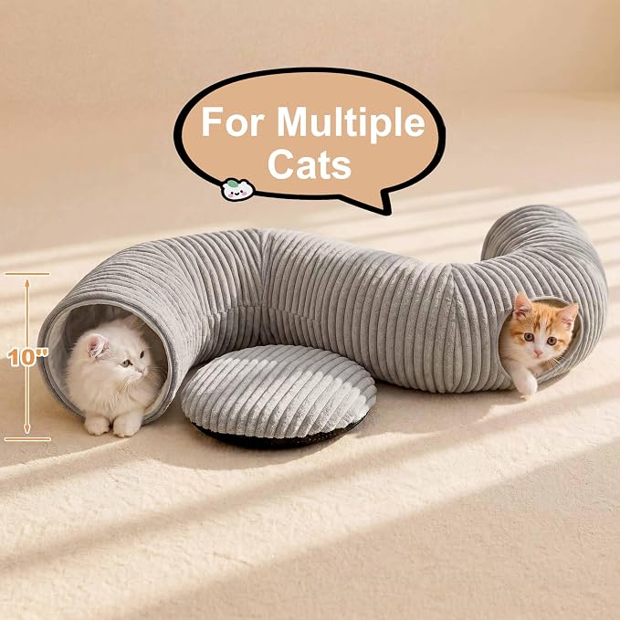 Cat Tunnel Bed for Indoor Cats, Peekaboo Cat Cave Bed, Grey | Soft Cat Donut Tunnel for Kitten Large Cats, Cat Gifts