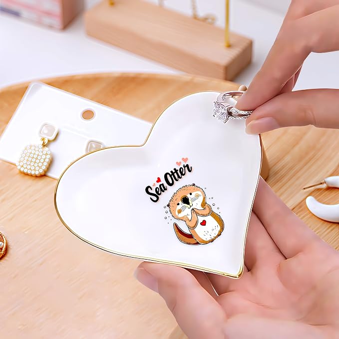 Otter Ring Holder Dish Tray, Gifts For Women Teens Girls, Otter Lovers Themed Stuff Accessories Things Decor Merch, Home Room Ring Earrings Necklace Organizer Holder!
