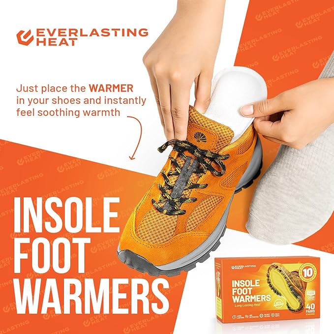 Insole Foot Warmers – 40 Pack | 10+ Hour Air-Activated Foot Warmers Disposable | Thin Adhesive Feet Warmers for Outdoor Comfort | TSA Approved Insole Warmers