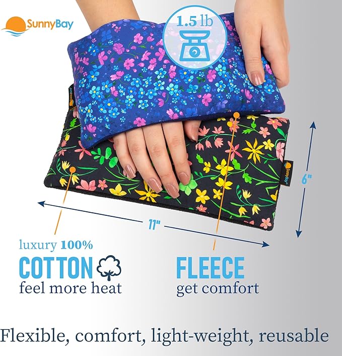 SunnyBay Small Microwave Heating Pad, Microwavable Versatile Cold/Heated Neck and Shoulder Wrap for Back Pain and More, Moist Heat Cotton-Fleece Pad, 6x11 Inches, Lilac and Green Flowers, Pack of 2