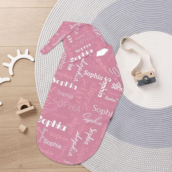 Swaddle Blanket with Hat Set Newborn Name Lettering Pink Receiving Blankets Baby Swaddle Wrap Soft Sleep Sack for Baby Boys and Girls
