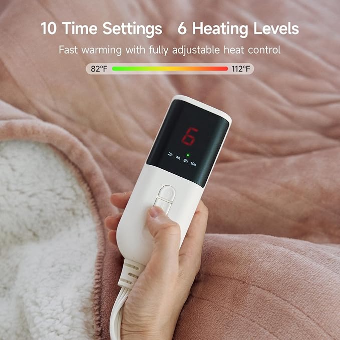 GOTCOZY Heated Blanket King Size - Electric Blankets with Dual Controller 6 Heating Level & 10 Hour Auto Off Heating Blanket, ETL Certified (100X90 Inch Rose Dust)