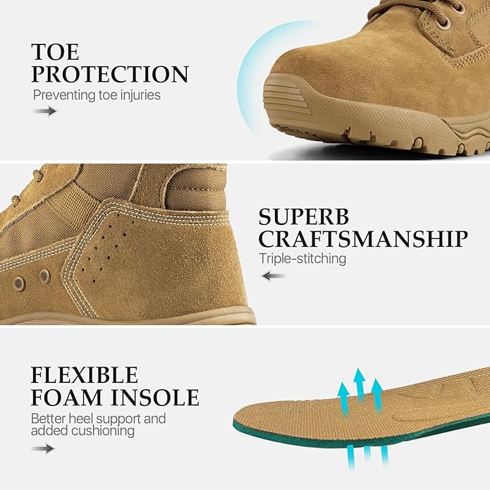 FREE SOLDIER Men's Work Tactical Boots 8 Inches Lightweight Combat Boots Durable Suede Leather Military Boot Desert Boot