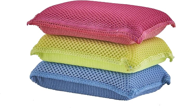 Superio Miracle Microfiber Sponges for Kitchen 3-Pack Red Yellow Blue, Kosher Non-Scratch Sponge Scrubber Heavy Duty Multi-Purpose Cleaning of Dishes, Pots, Pans and Counter tops, Machine Washable