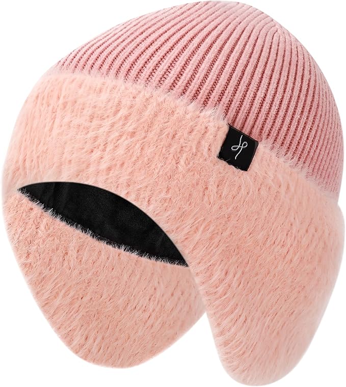 Winter Fleece-Lined Beanie with Earflaps, Warm Windproof Unisex Beanie Hat for Skiing, Hiking & Outdoor Winter Sports