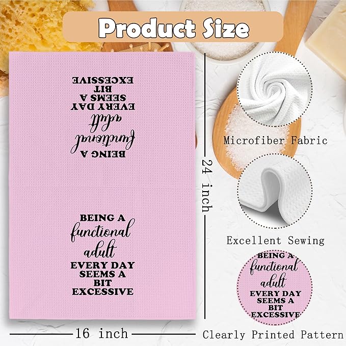 Funny Sarcastic Adult Pink Dish Towels 16x24 Inches, Decorative Absorbent Hand Tea Kitchen Bathroom Towels