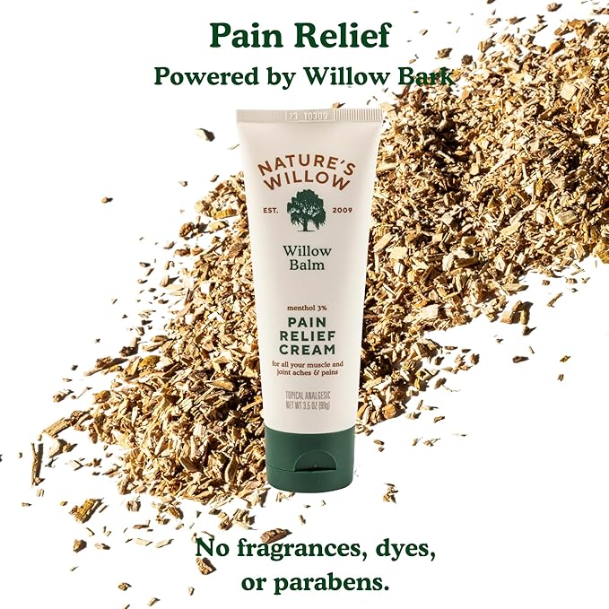 Nature's Willow Willow Balm Natural Pain Relief Cream for Muscles & Joints | Fast-Acting with Willow Bark & Menthol | Free from Artificial Fragrances & Dyes | 3-Pack | 3.5 fl oz