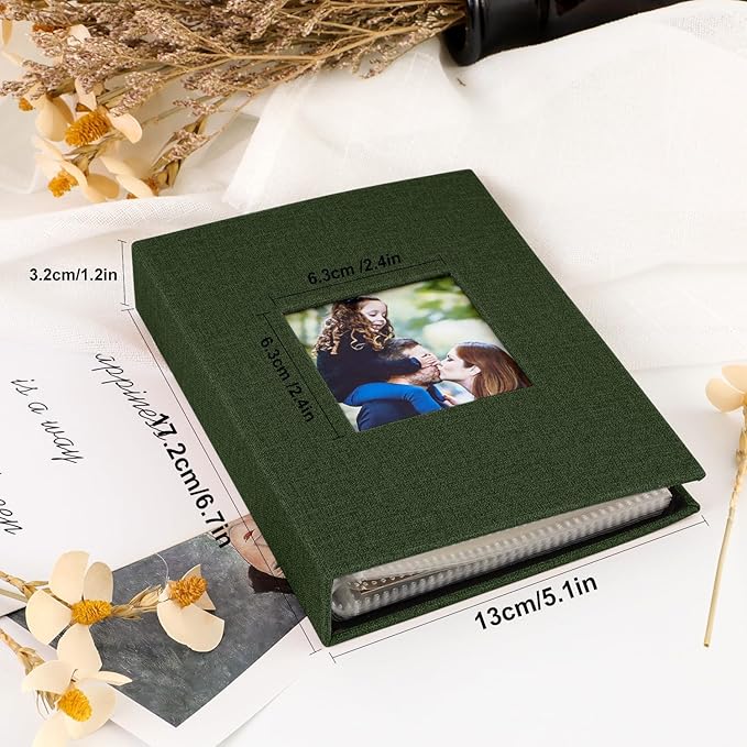 Ywlake Photo Album 4x6 100 Pockets 2 Packs, Small Mini Capacity Linen Photo Album Bulk Sets, Each Pack Holds 100 Top Loader Vertical Only Picture for Kids Boy Girls Green