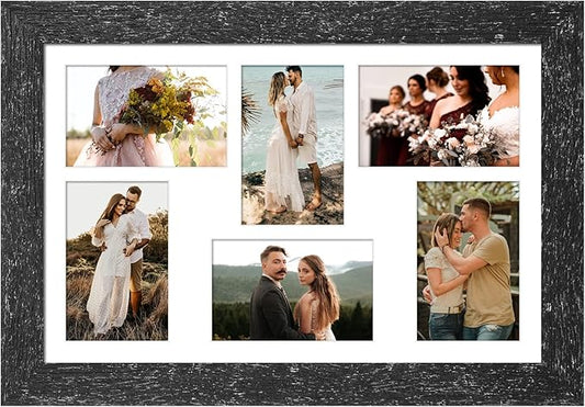 11x17 Picture Frame Display 6 picture frame collage 4x6,Multi Photo Frame with Mat,Plexiglass,Wall Mount Decor,Black Wood Grain