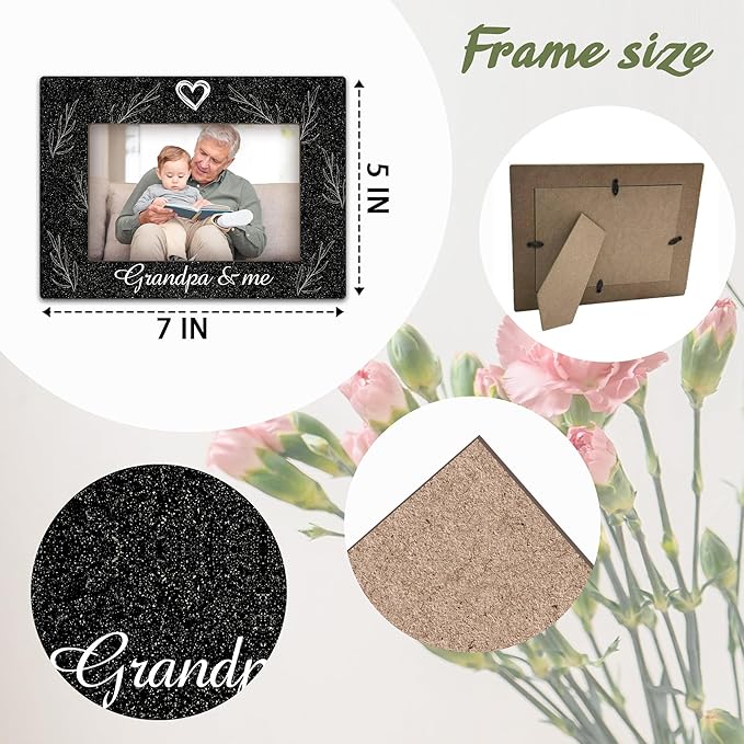 Grandpa & Me Keepsake,Black Wood Sentiments, I Love Grandpa Picture Frame, Thoughtful Photo Gift for Papa, Family, Perfect for Desk or Tabletop