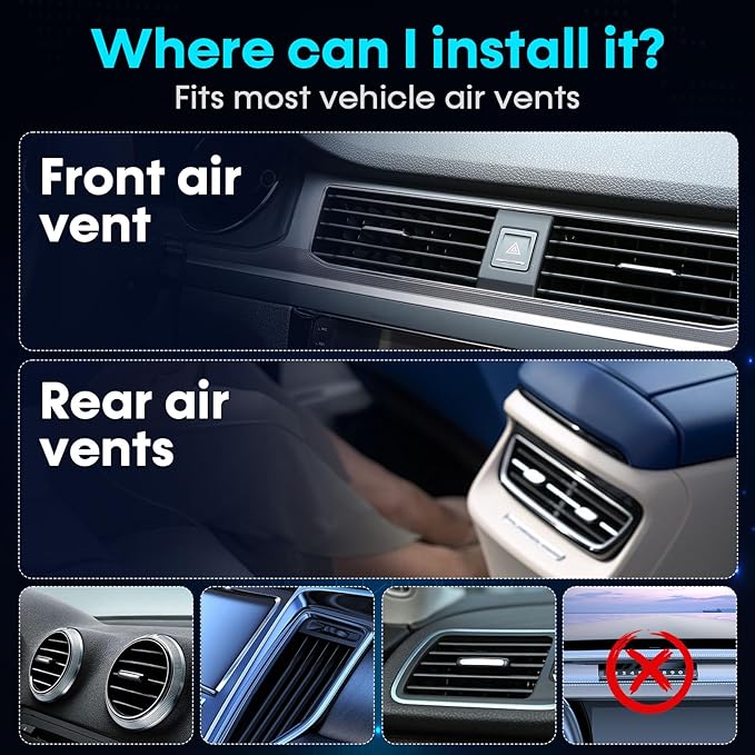 Compact Car Air Purifier- Easy Install Portable Filter-Free Odor Eliminator for Smoke, Pet Odors and VOCs, Silent Operation, Universal Vent Clip for Car by Yakry