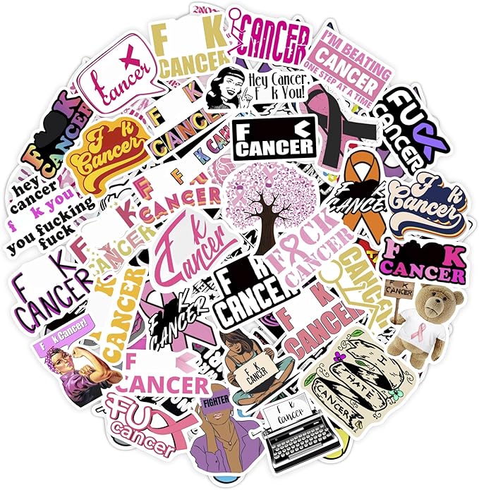 100Pcs F_ck Cancer Stickers for Water Bottle and Laptop - F_ck Cancer Party Supplies & Decorations, Waterproof Vinyl Decals, Awareness and Support Stickers, Gifts for Women & Men