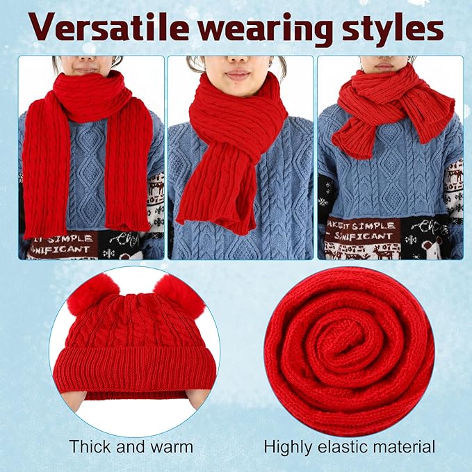 Geyoga 6 Pcs Winter Warm Fleece Knit Hat Long Scarf Touchscreen Gloves Ear Muffs Socks Sets, Winter Warm Gifts for Women