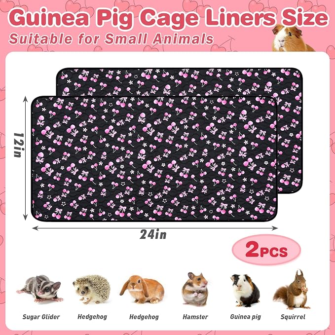 2 Pack Waterproof Guinea Pig Cage Liner, 12" x 24" Washable Reusable Guinea Pig Liner, Super Absorbent Leak-Proof Pet Pee Pad Mats for Guinea Pigs Rabbit Chinchilla Bunny Hamster